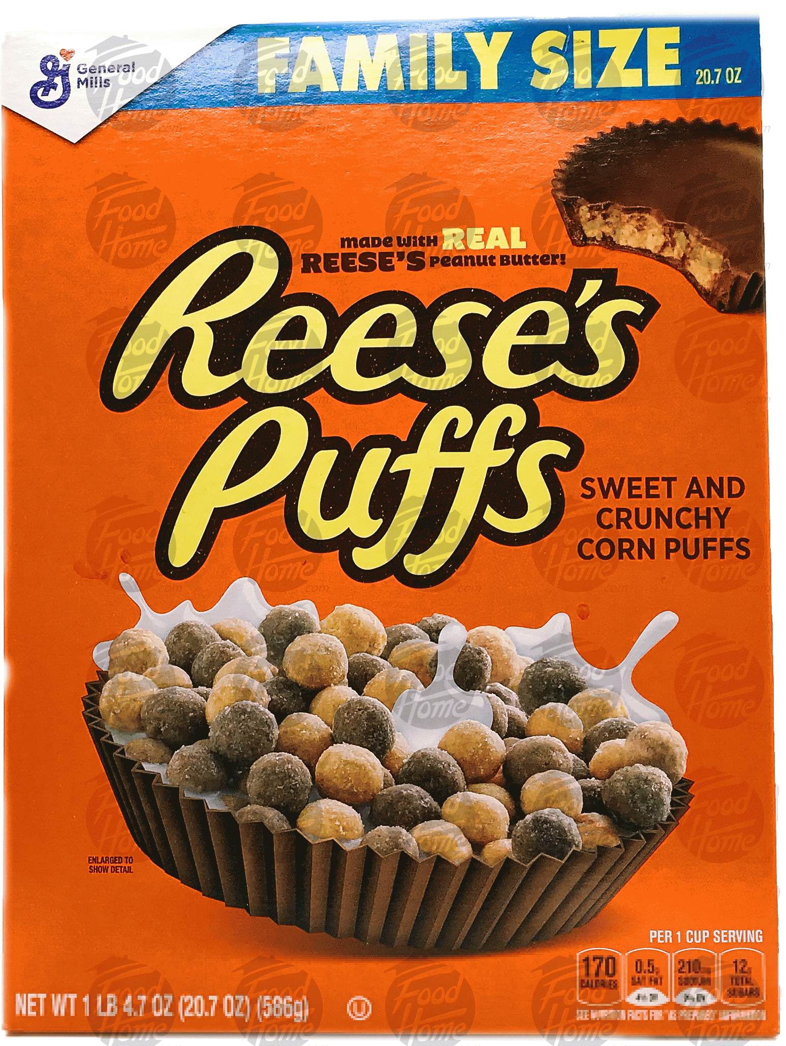 Reese's Family Size sweet and crunchy corn puffs with peanut butter flavor, box Full-Size Picture